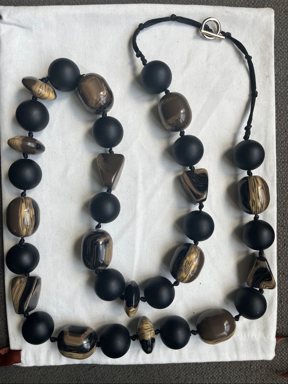 Beaded Statement Necklace in Black & Brown Like New